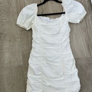 White Graduation or Spring Break puff sleeve crop dress Size S